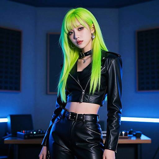 Neon Green Hairstyle in Music Studio