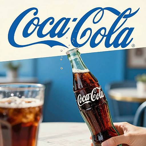 Photograph of a hand holding a Coca-Cola bottle, with 