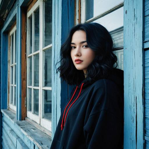 Portrait of Young Woman Against Blue Wall