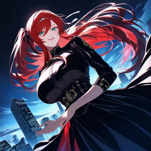 Aesthetic Nighttime Cityscape with Erza Scarlet