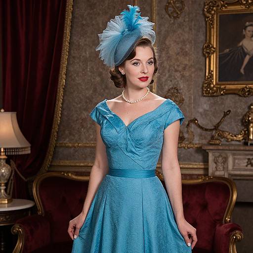 Elegant 1950s Sapphire Blue Gown