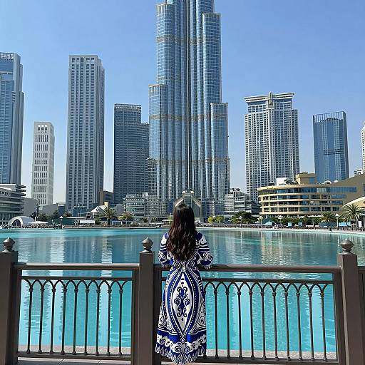 Elegant Woman by Reflecting Pool