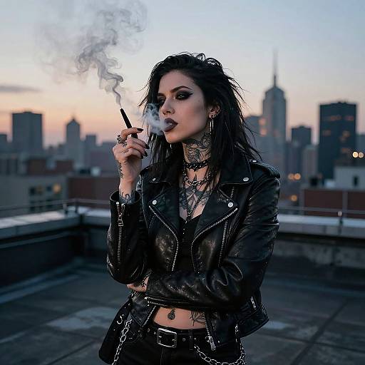 Goth Girl Smoking on Rooftop