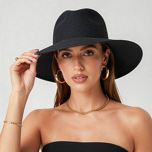 Elegant Woman in Black Sunhat Portrait