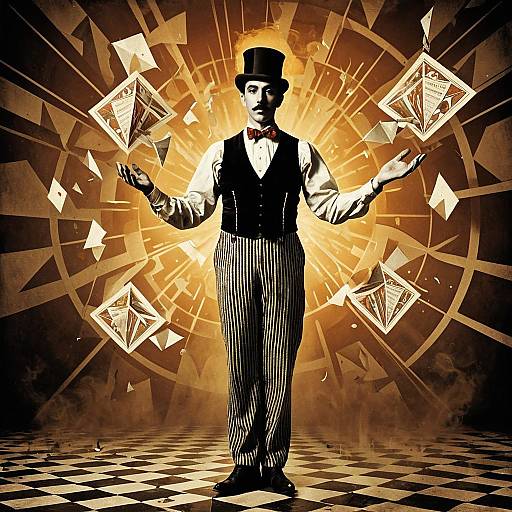 Vintage Circus Performer Juggling in Surrealist Style