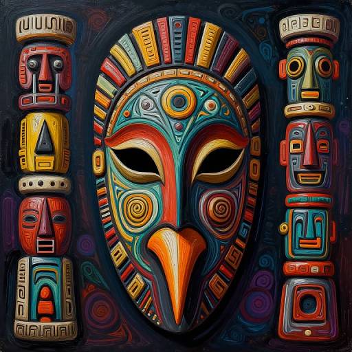 Colorful Hand-Carved Bird Mask Art