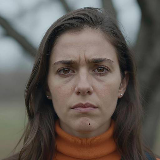 Serious Woman in Orange Turtleneck Portrait