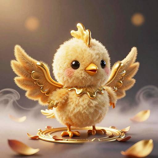 Cute Plush Mini Phoenix Chick with Molten Gold Features