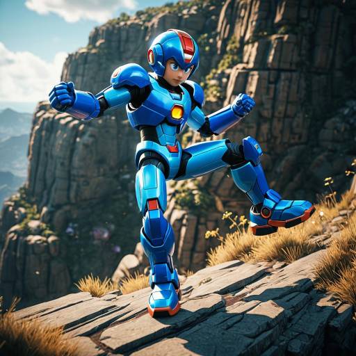 Cinematic Mega Man Jumping Over Cliff