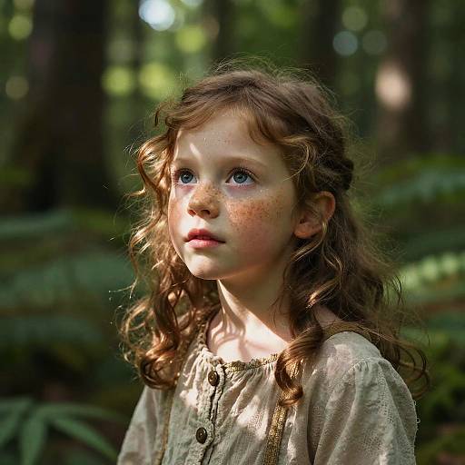 Freckled Girl in Enchanted Forest Light