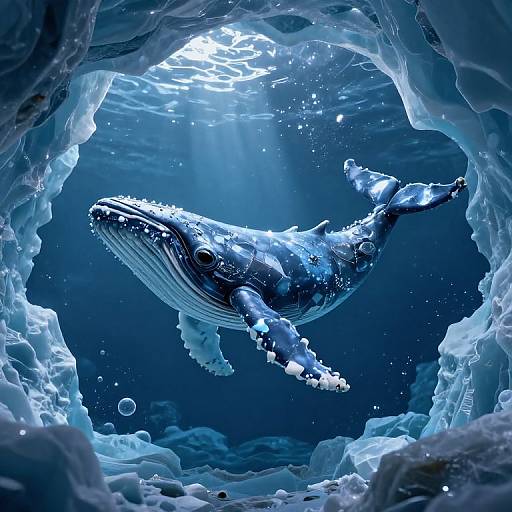 Mechanical Whale in Celestial Ice Cave