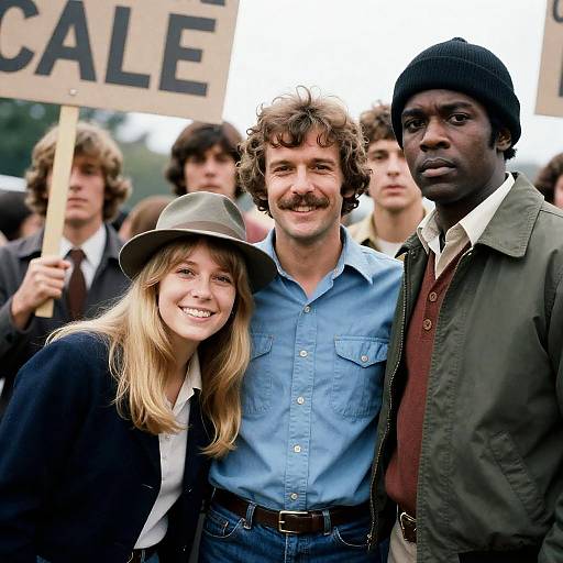 1970s Protest Scene with Diverse Emotions