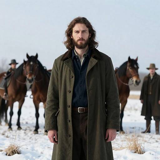 Serious Man in Snowy Field Scene