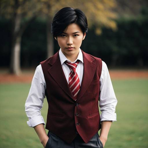 Young Asian Man in Formal Vest and Tie