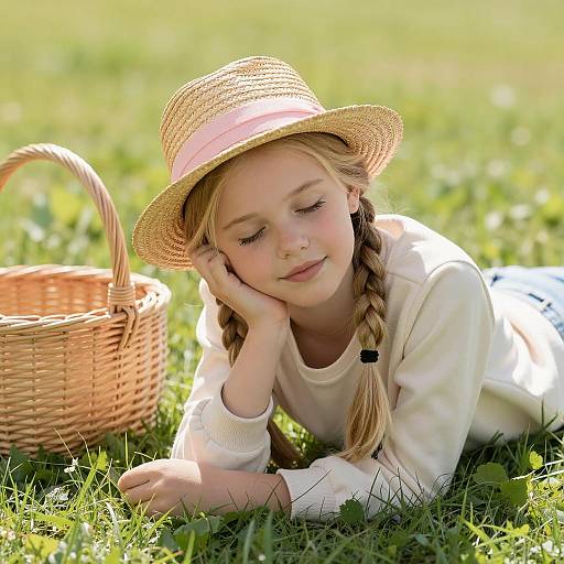 Serene Summer Day with Girl in Grass