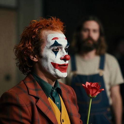 Clown with Flower and Bearded Man