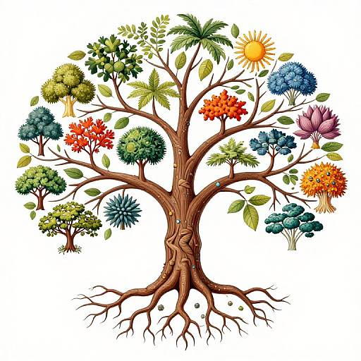 Intricate Colorful Taxonomy Tree Illustration