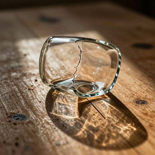 Gebrochenes Glas auf Holztisch