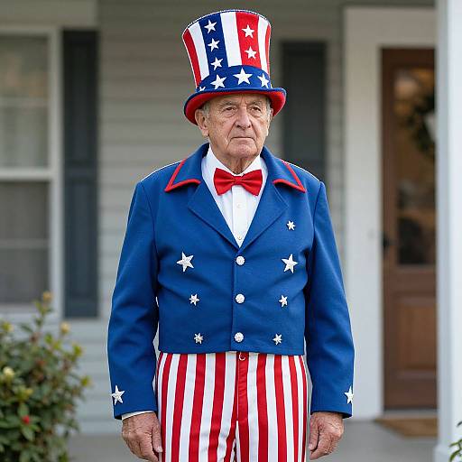 Elderly Man in Patriotic Americana Costume