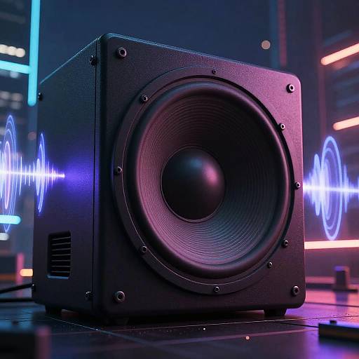 Giant Subwoofer in Futuristic Cityscape