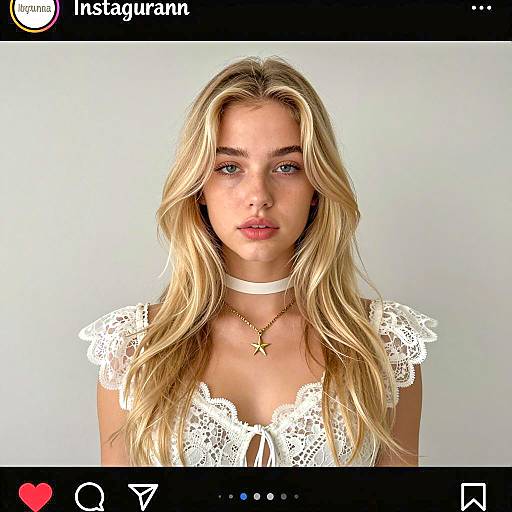 Blonde Woman in White Lace Top with Star Necklace