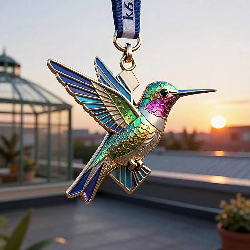 Art Deco Hummingbird Medallion at Sunset