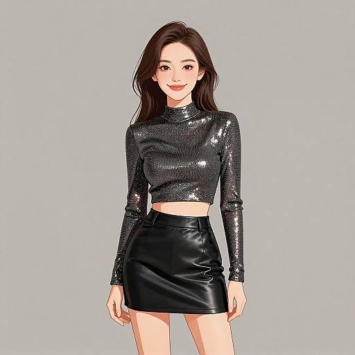 Chic Woman in Metallic Crop Top