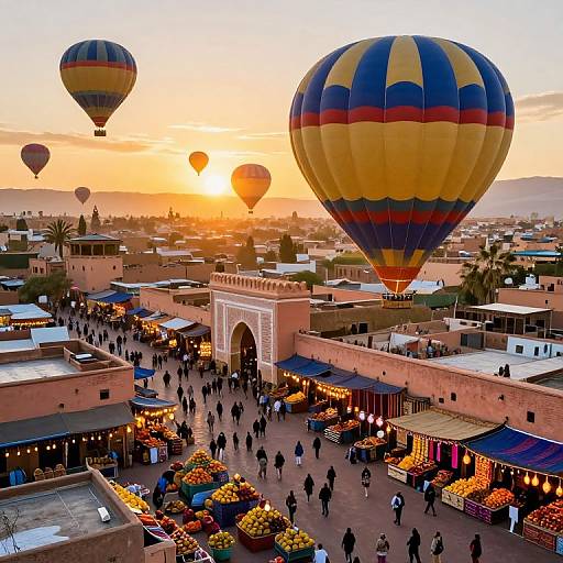 Marrakech Marketplace Sunset Aerial View