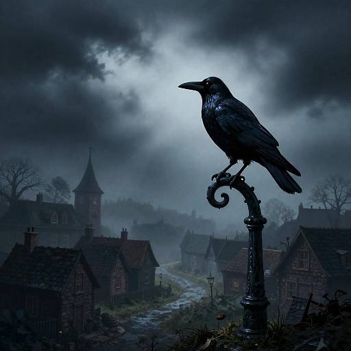Whimsical Crow on Crooked Lamppost