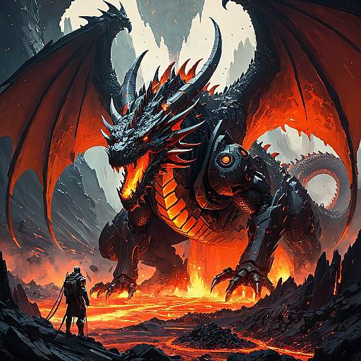 Colossal Robotic Dragon in Volcanic Crater