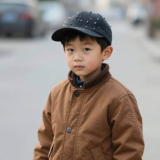 Boy in Spiked Hat and Brown Jacket