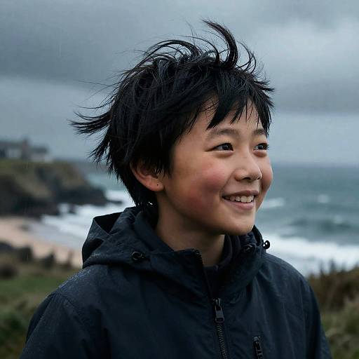 Joyful Breton Portrait in Stormy Coast