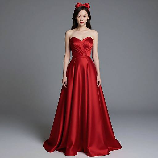 Elegant Woman in Red Satin Gown