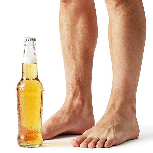 Barefoot Person Standing Next to Cold Beer Bottle