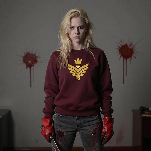 Defiant Blonde with Bloody Knife