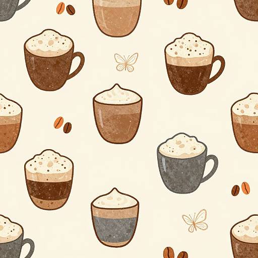 Cappuccino Doodles Pattern with Butterflies