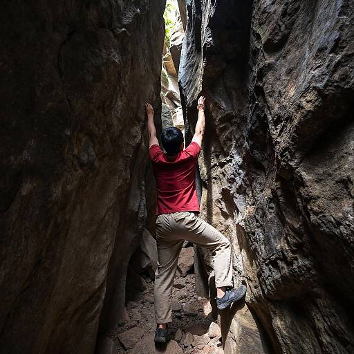 Caving Adventure: Climber in Sunlit Cave