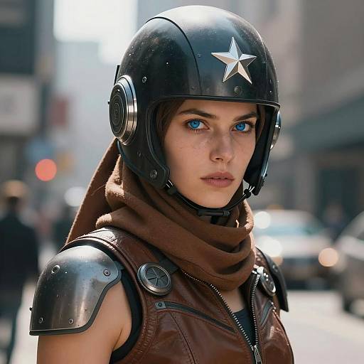 Futuristic Female Warrior in Black Helmet