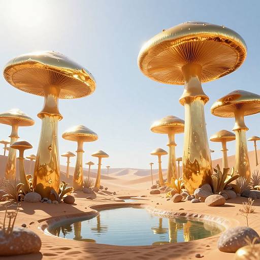 Surreal Cyberpunk Desert Mushroom Forest