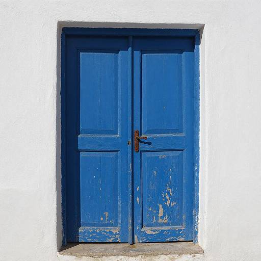 Weathered Blue Door Against Stucco Wall