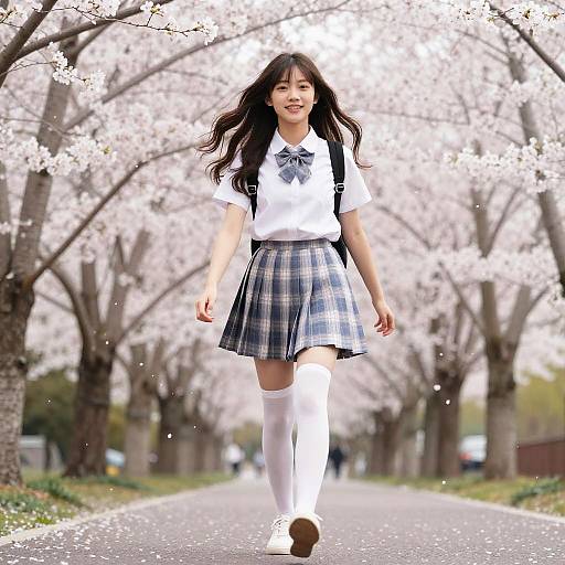 Teen in Thigh Highs Cherry Blossom Walk