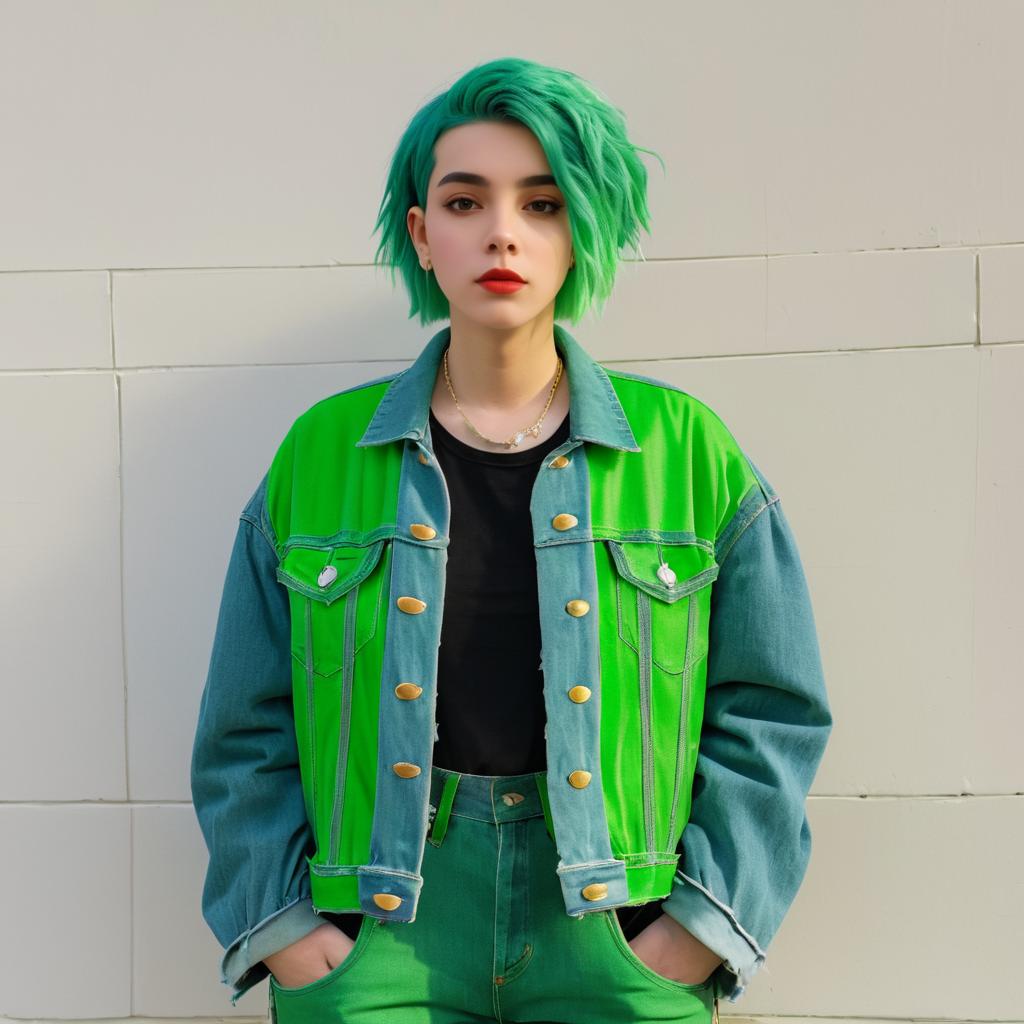 Non-Binary Fashion: Green Hair & Denim