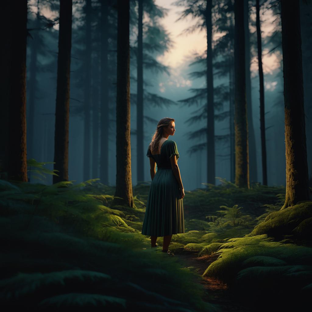 Cinematic Dusk Forest Woman Image