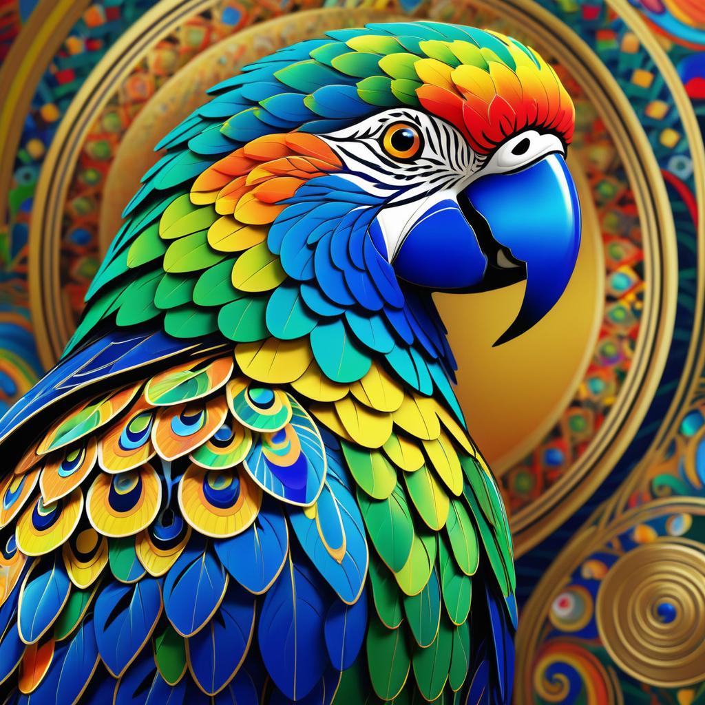 Elegant Parrot Portrait in Klimt Style