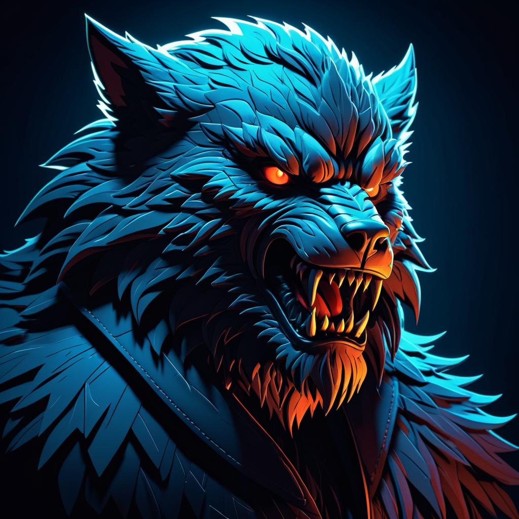 Intricate Retro Portrait of Humanoid Werewolf