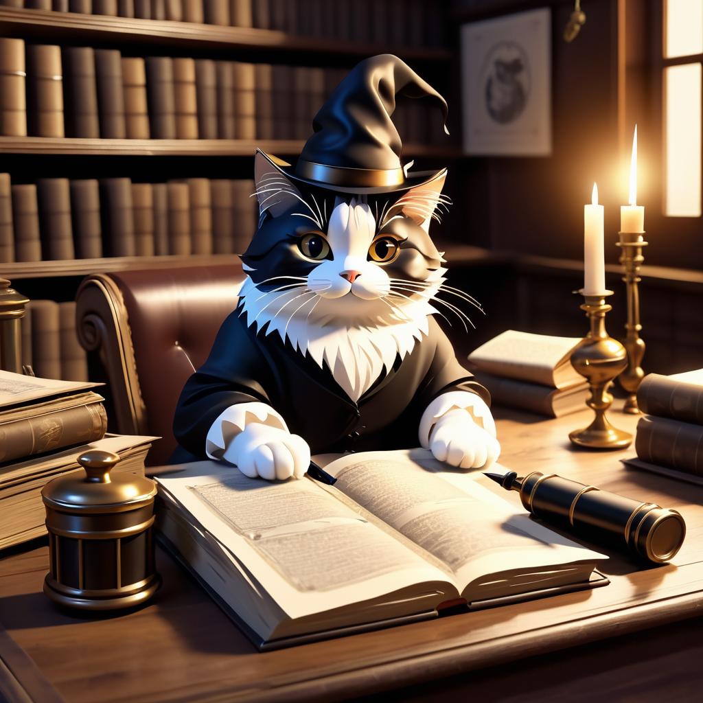 Whimsical Cat Writer at Vintage Desk