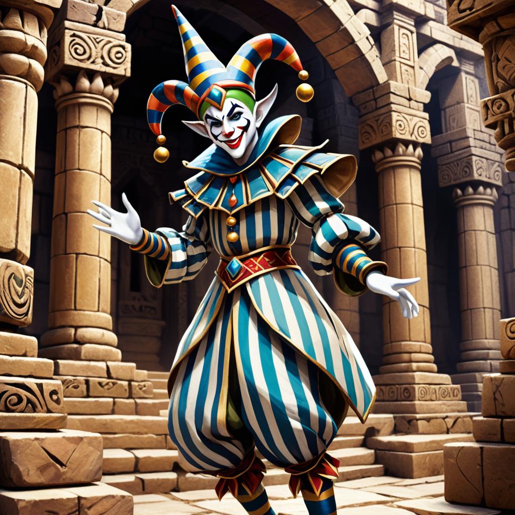 Vintage Jester in an Ancient Temple