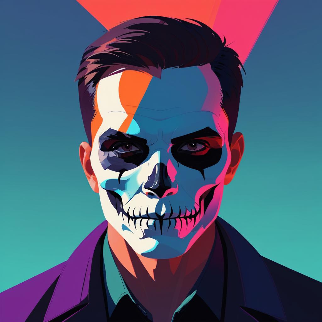 Vibrant Skull Face Portrait in Comic Style