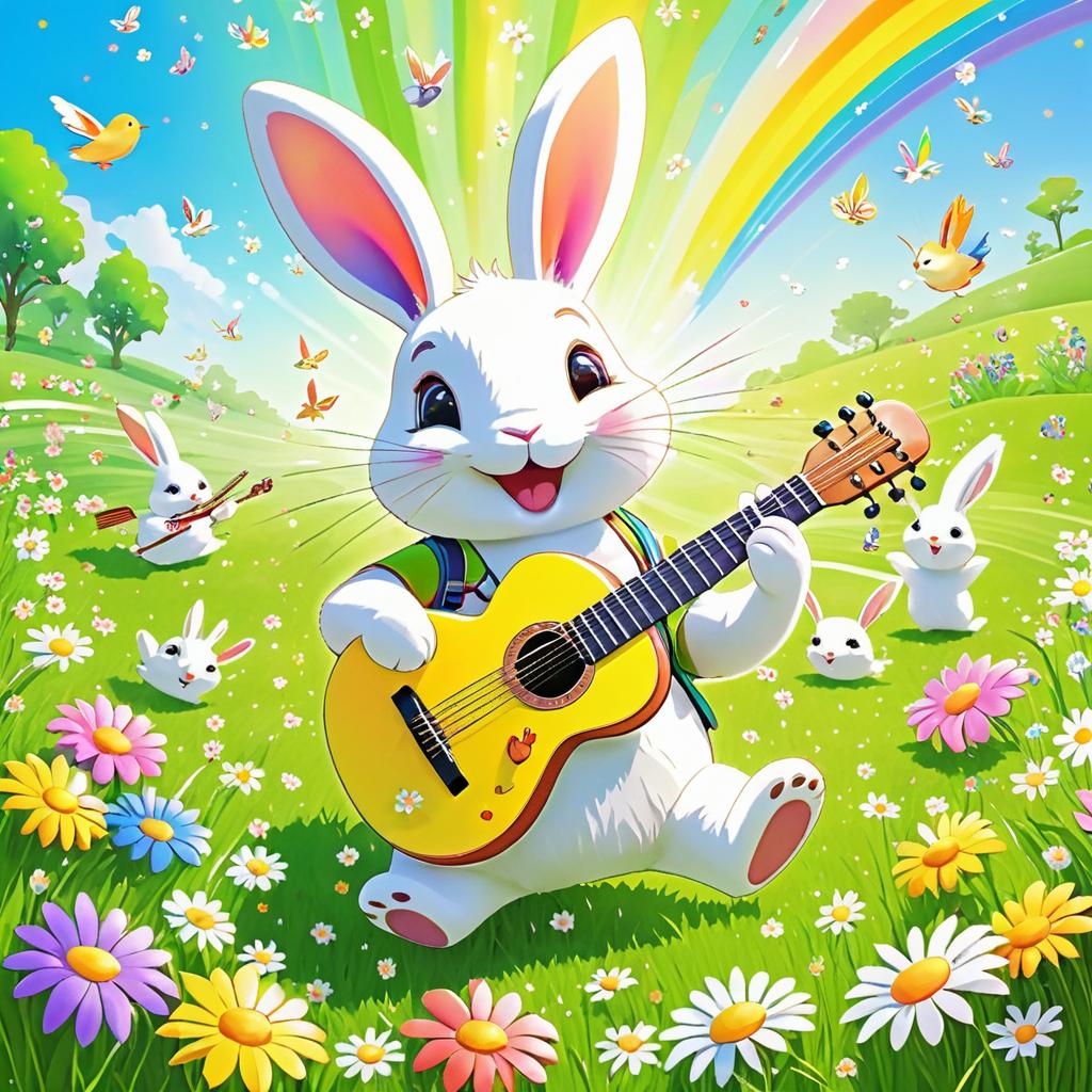 Joyful Bunny Playing Guitar in Meadow