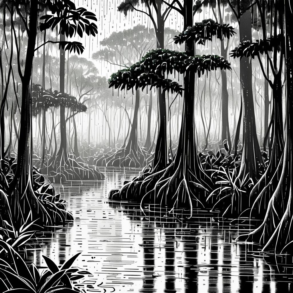 Intricate Mangrove Swamp with Rain Effects